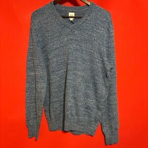 GAP Men Blue Marled V‎ Neck Long Sleeve Sweater Knit Pullover Large L NWT